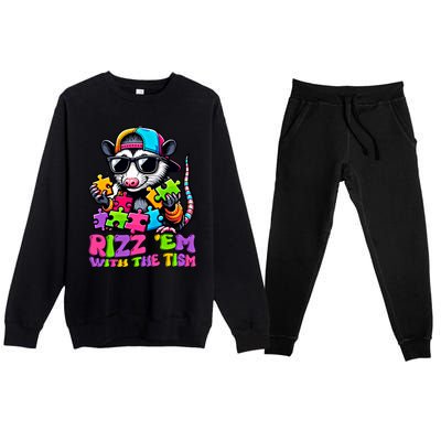 Funny Rizz Em With The Tism Groovy Opossum Meme Autism Gift Premium Crewneck Sweatsuit Set