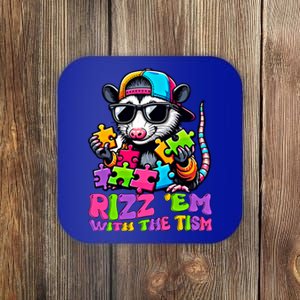 Funny Rizz Em With The Tism Groovy Opossum Meme Autism Gift Coaster