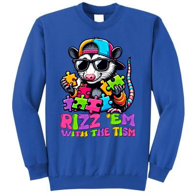 Funny Rizz Em With The Tism Groovy Opossum Meme Autism Gift Tall Sweatshirt