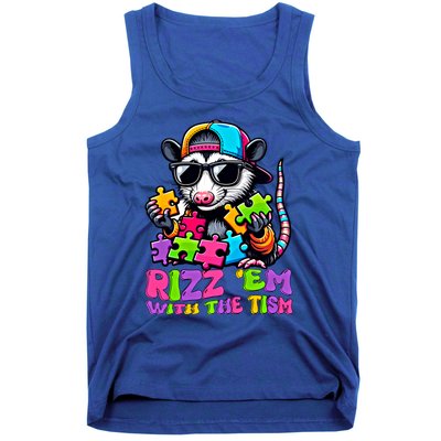 Funny Rizz Em With The Tism Groovy Opossum Meme Autism Gift Tank Top