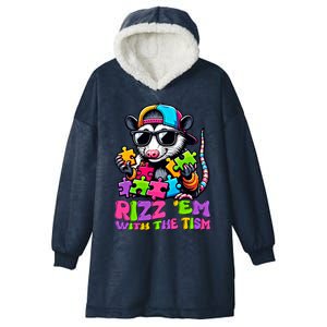 Funny Rizz Em With The Tism Groovy Opossum Meme Autism Gift Hooded Wearable Blanket