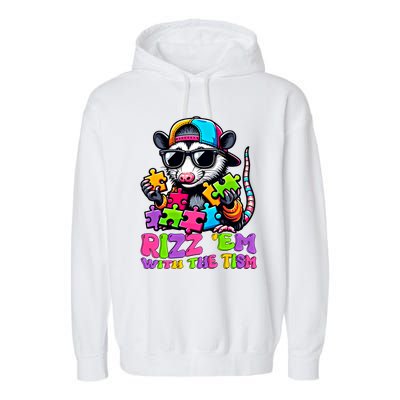 Funny Rizz Em With The Tism Groovy Opossum Meme Autism Gift Garment-Dyed Fleece Hoodie