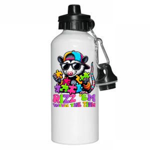 Funny Rizz Em With The Tism Groovy Opossum Meme Autism Gift Aluminum Water Bottle