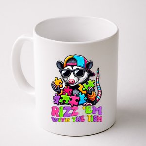 Funny Rizz Em With The Tism Groovy Opossum Meme Autism Gift Coffee Mug