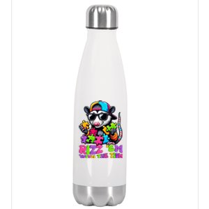 Funny Rizz Em With The Tism Groovy Opossum Meme Autism Gift Stainless Steel Insulated Water Bottle