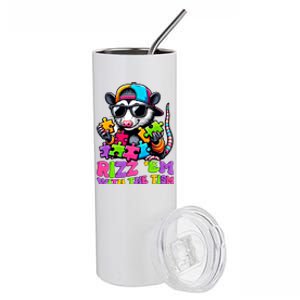 Funny Rizz Em With The Tism Groovy Opossum Meme Autism Gift Stainless Steel Tumbler