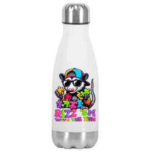 Funny Rizz Em With The Tism Groovy Opossum Meme Autism Gift Stainless Steel Insulated Water Bottle