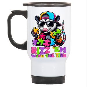 Funny Rizz Em With The Tism Groovy Opossum Meme Autism Gift Stainless Steel Travel Mug