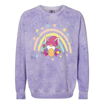 Floral Rainbow Easter Bunny Spring Gnome Egg Hunting Basket Colorblast Crewneck Sweatshirt