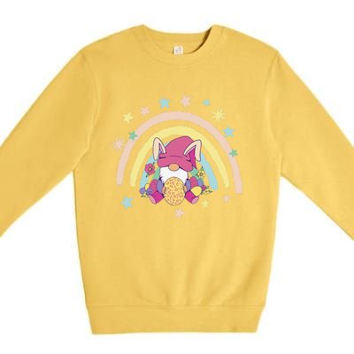 Floral Rainbow Easter Bunny Spring Gnome Egg Hunting Basket Premium Crewneck Sweatshirt