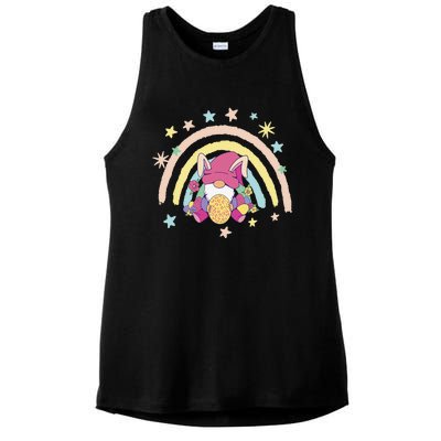 Floral Rainbow Easter Bunny Spring Gnome Egg Hunting Basket Ladies PosiCharge Tri-Blend Wicking Tank