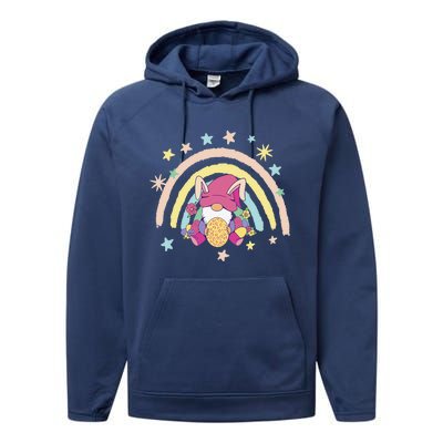 Floral Rainbow Easter Bunny Spring Gnome Egg Hunting Basket Performance Fleece Hoodie