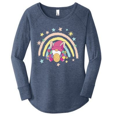 Floral Rainbow Easter Bunny Spring Gnome Egg Hunting Basket Women's Perfect Tri Tunic Long Sleeve Shirt