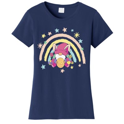 Floral Rainbow Easter Bunny Spring Gnome Egg Hunting Basket Women's T-Shirt