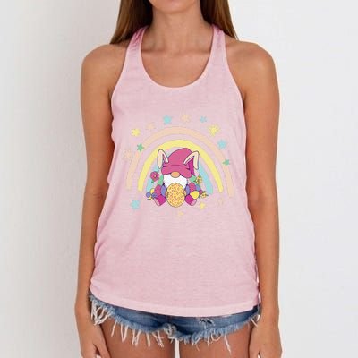 Floral Rainbow Easter Bunny Spring Gnome Egg Hunting Basket Women's Knotted Racerback Tank