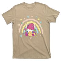 Floral Rainbow Easter Bunny Spring Gnome Egg Hunting Basket T-Shirt