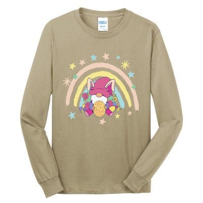 Floral Rainbow Easter Bunny Spring Gnome Egg Hunting Basket Tall Long Sleeve T-Shirt