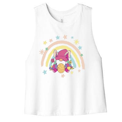 Floral Rainbow Easter Bunny Spring Gnome Egg Hunting Basket Women's Racerback Cropped Tank