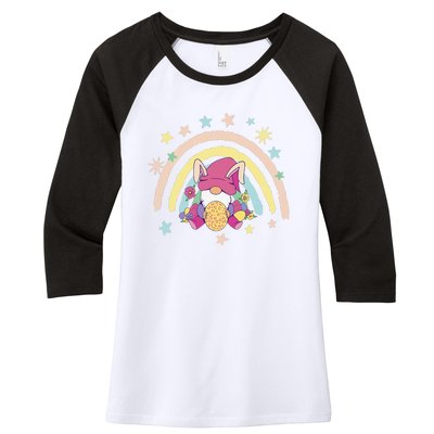 Floral Rainbow Easter Bunny Spring Gnome Egg Hunting Basket Women's Tri-Blend 3/4-Sleeve Raglan Shirt