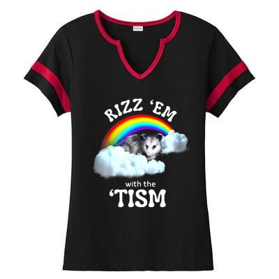 Funny Rizz Em With The Tism Meme Autistic Opossum Autism Awareness Gift Ladies Halftime Notch Neck Tee