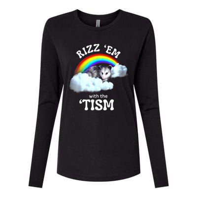 Funny Rizz Em With The Tism Meme Autistic Opossum Autism Awareness Gift Womens Cotton Relaxed Long Sleeve T-Shirt