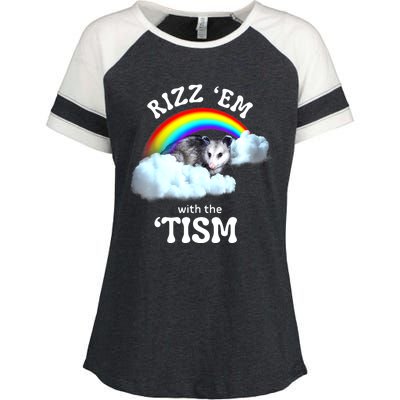 Funny Rizz Em With The Tism Meme Autistic Opossum Autism Awareness Gift Enza Ladies Jersey Colorblock Tee