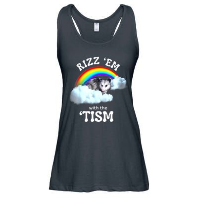 Funny Rizz Em With The Tism Meme Autistic Opossum Autism Awareness Gift Ladies Essential Flowy Tank