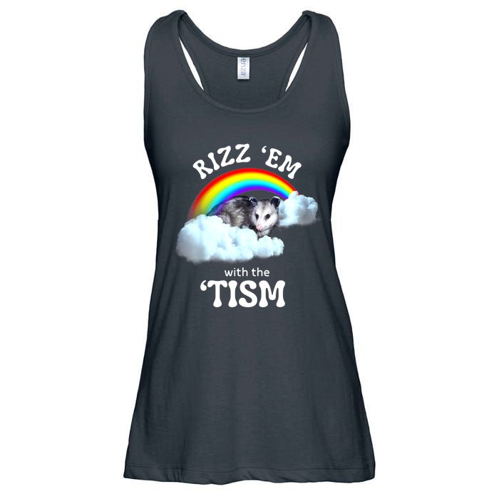 Funny Rizz Em With The Tism Meme Autistic Opossum Autism Awareness Gift Ladies Essential Flowy Tank