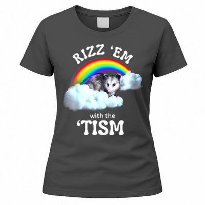 Funny Rizz Em With The Tism Meme Autistic Opossum Autism Awareness Gift Women's T-Shirt