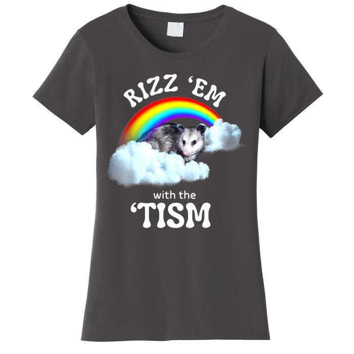 Funny Rizz Em With The Tism Meme Autistic Opossum Autism Awareness Gift Women's T-Shirt