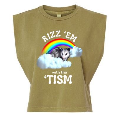 Funny Rizz Em With The Tism Meme Autistic Opossum Autism Awareness Gift Garment-Dyed Women's Muscle Tee