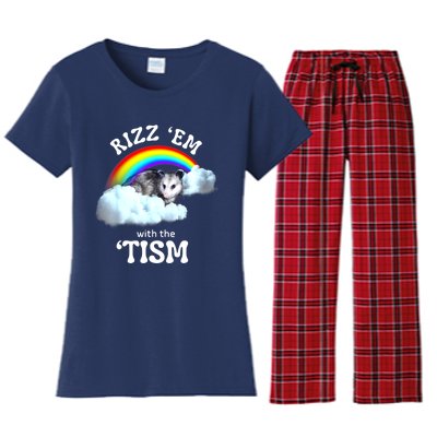 Funny Rizz Em With The Tism Meme Autistic Opossum Autism Awareness Gift Women's Flannel Pajama Set