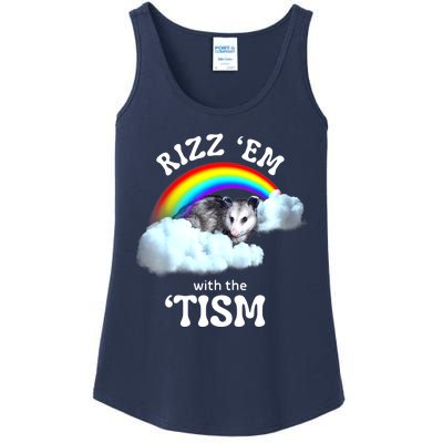 Funny Rizz Em With The Tism Meme Autistic Opossum Autism Awareness Gift Ladies Essential Tank