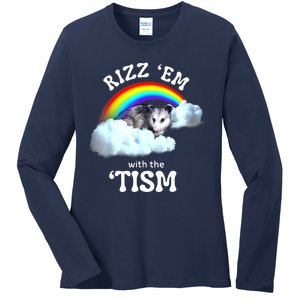 Funny Rizz Em With The Tism Meme Autistic Opossum Autism Awareness Gift Ladies Long Sleeve Shirt