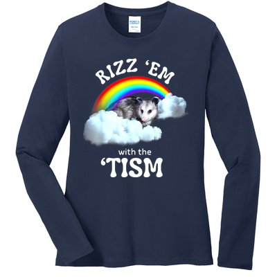 Funny Rizz Em With The Tism Meme Autistic Opossum Autism Awareness Gift Ladies Long Sleeve Shirt