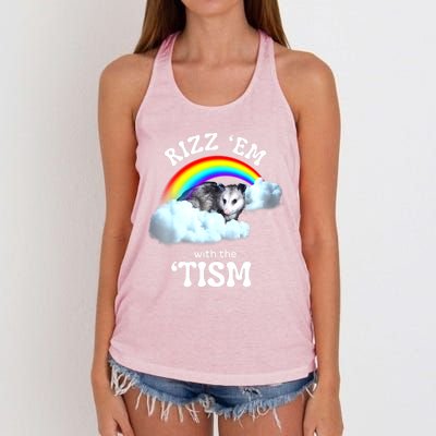 Funny Rizz Em With The Tism Meme Autistic Opossum Autism Awareness Gift Women's Knotted Racerback Tank