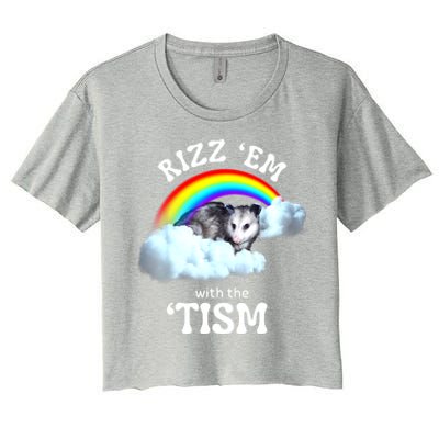 Funny Rizz Em With The Tism Meme Autistic Opossum Autism Awareness Gift Women's Crop Top Tee