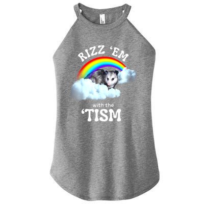 Funny Rizz Em With The Tism Meme Autistic Opossum Autism Awareness Gift Women's Perfect Tri Rocker Tank