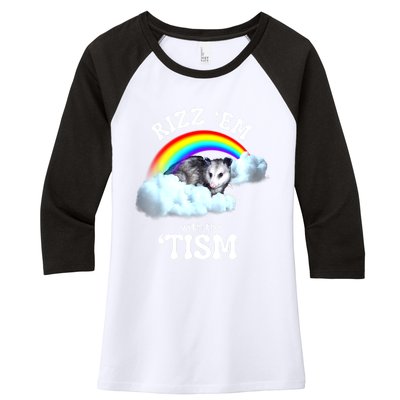 Funny Rizz Em With The Tism Meme Autistic Opossum Autism Awareness Gift Women's Tri-Blend 3/4-Sleeve Raglan Shirt