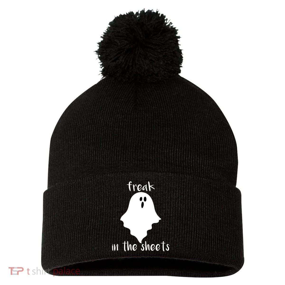 Freak in the Sheets Funny Halloween Pom Pom 12in Knit Beanie