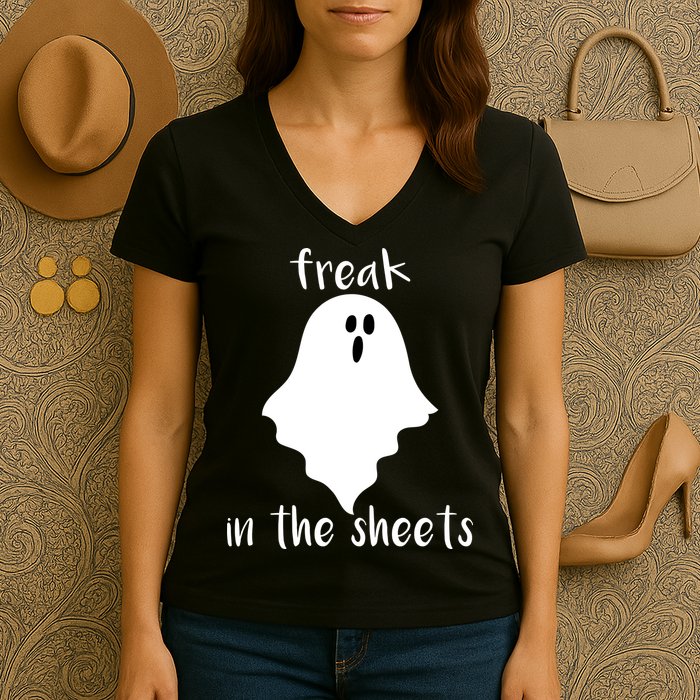 Freak in the Sheets Funny Halloween Women's V-Neck T-Shirt