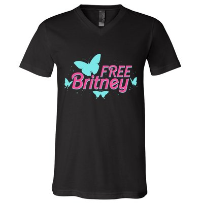 Free Britney Meme Butterflies V-Neck T-Shirt