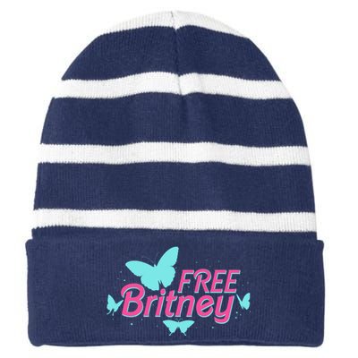 Free Britney Meme Butterflies Striped Beanie with Solid Band