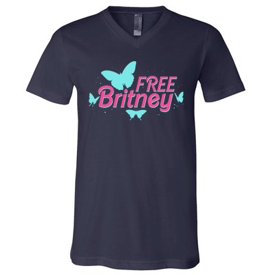 Free Britney Meme Butterflies V-Neck T-Shirt