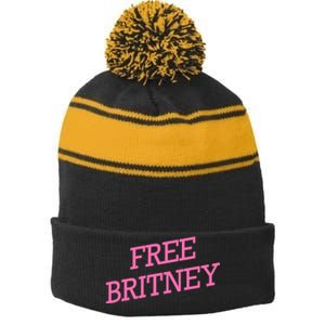 Free Britney pink Stripe Pom Pom Beanie