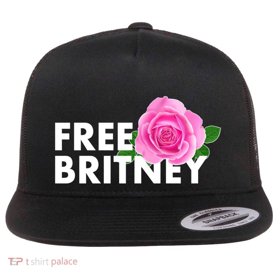 Free Britney Pink Rose Flower Flat Bill Trucker Hat
