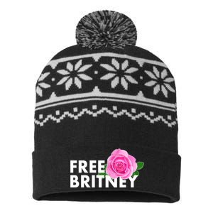 Free Britney Pink Rose Flower USA-Made Snowflake Beanie