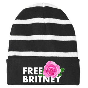 Free Britney Pink Rose Flower Striped Beanie with Solid Band