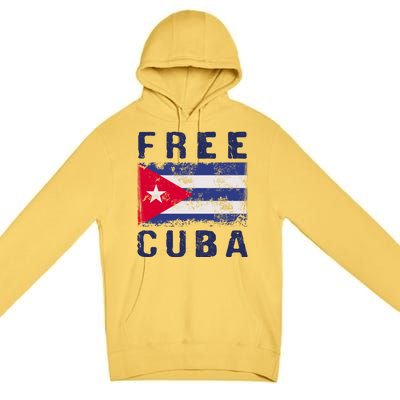 Free Cuba Distressed Flag Premium Pullover Hoodie