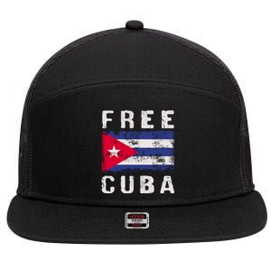 Free Cuba Distressed Flag 7 Panel Mesh Trucker Snapback Hat